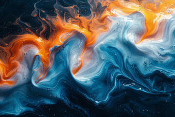 An explosion of cerulean and tangerine hues converging on canvas, creating a vibrant symphony of...