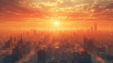 Fototapeta premium Sunrise over a bustling cityscape