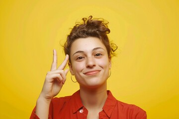 Obraz premium portrait of a happy young woman on a yellow background