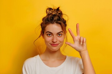Obraz premium portrait of a happy young woman on a yellow orange background