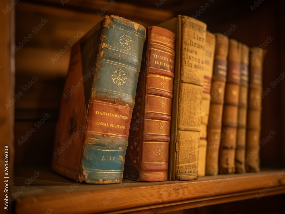 Aufkleber old books on a shelf in a library. generative ai.