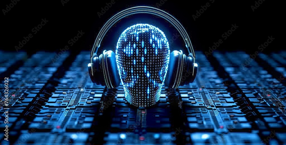 Aufkleber An Artificial Intelligence Entity Processing Sound and Music in a Digital Code Matrix, Generative AI
