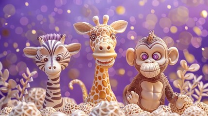 Animal cute character 3d clay style for kids