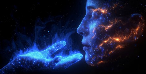 A Mystical Representation of a Woman Blowing Stardust into the Universe, Symbolizing Creation and Beauty, Generative AI