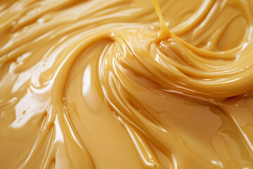smooth texture of liquid melted caramel cream, poured onto the surface
