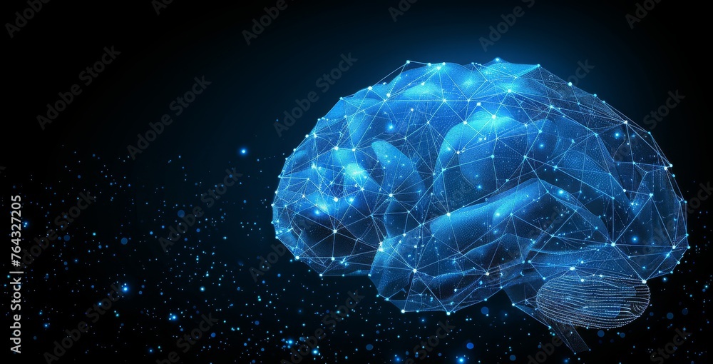 Poster Mind Map: 3D Illustration of an Artificial Intelligence Brain Structure with Neural Networks and Digital Connectivity, Generative AI