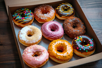 Colorful Glazed Donuts in a Box
