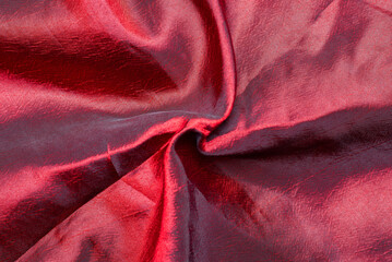 Wrinkled red wine silk satin clothing fabric