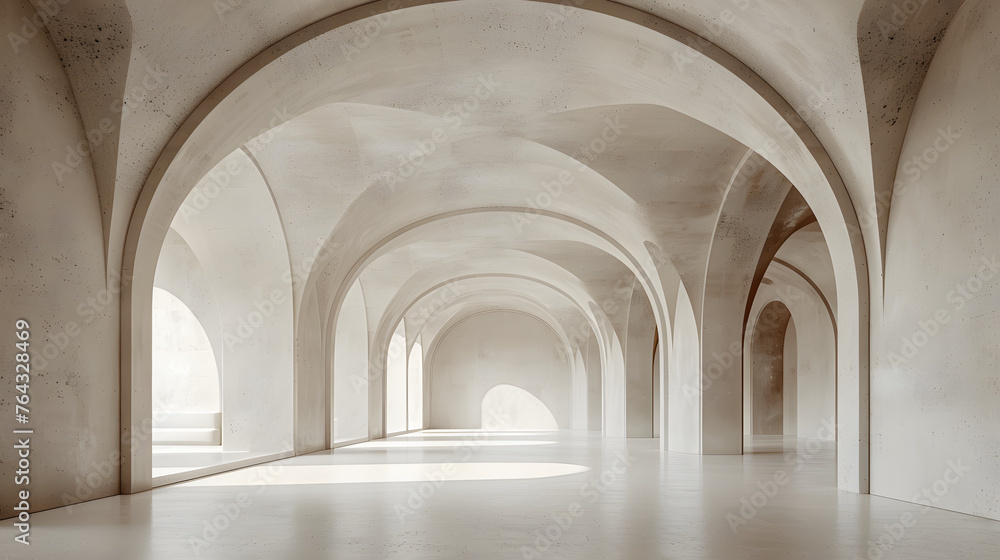 Poster 3d render of abstract futuristic modern architecture with empty concrete floor.