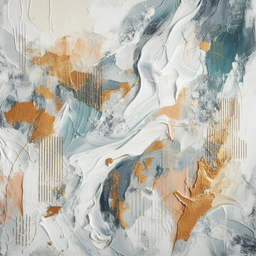 Handmade abstract oil painting on canvas in grey, black, white, yellow, orange and blue colors. Paint splash of paints on canvas. Oil painting.