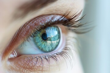 Macro image showcasing the intricate patterns and colors of a green human eye, reflecting uniqueness