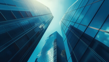 View of skyscrapers from ground. Business