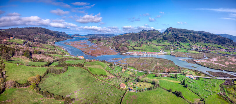 Aerial view of the Ria de Villaviciosa, Asturias.