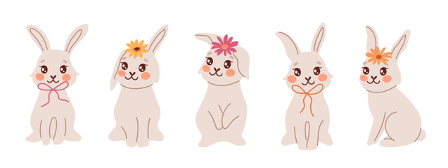 cute rabbits on a white background