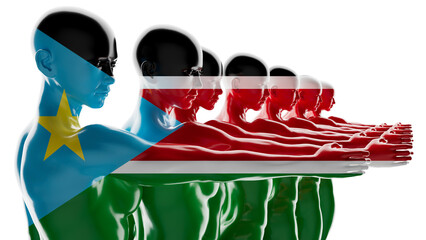 Chain of Figures Displaying the Vibrant Flag of South Sudan - 764330407