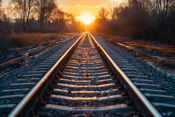 Fototapeta premium Sunset Over Railway Tracks