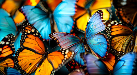 Multicolored butterflies on background. Collection of insects abstract