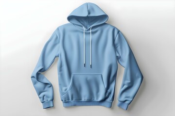 Blank Blue Hoodie Mockup On White Background. Concept Blank Hoodie, Blue, Mockup, White Background