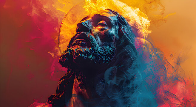 A vivid artistic rendering of Jesus Christ.