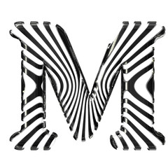 White symbol with black vertical ultra-thin straps. letter m