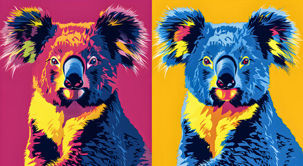 Bright minimal illustration of koala in vector style.  Simple colors and outlines. - obrazy, fototapety, plakaty