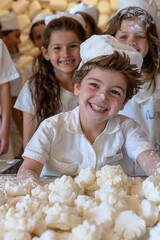 Children Standing Around Marshmallow-Covered Table