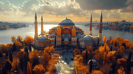 Fotobehang Hagia Sophia in Istanbul, Turkey. Hagia Sophia is a former Greek Orthodox patriarchal basilica (church) 3D rendering. © korkut82