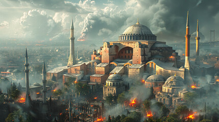Hagia Sophia in Istanbul, Turkey. Hagia Sophia is a former Greek Orthodox patriarchal basilica (church) 3D rendering.