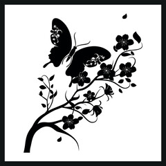 Butterfly on Blossom Silhouette