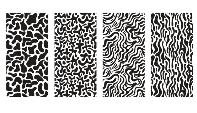 Abstract black and white line doodle seamless pattern. Creative organic style drawing background, trendy design with basic shapes. Simple hand drawn wallpaper print
