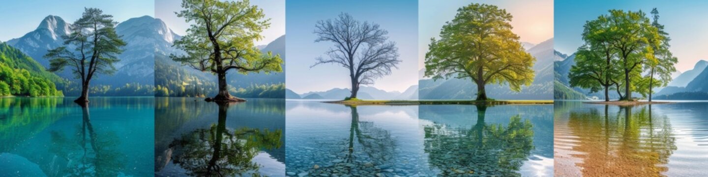 A series of pictures showing different trees in a lake, AI