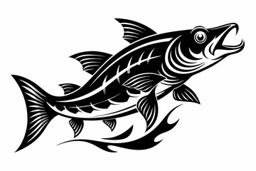  Pike Fish silhouette black vector illustration artwork