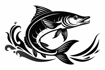  Pike Fish silhouette black vector illustration artwork