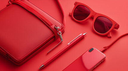 Sunglasses lanyard pencil phone case in red