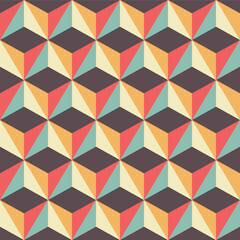 Seamless geometric pattern in retro style with triangles and rhombuses. Vector background. - 764334420