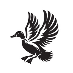 Classic Duck Silhouettes, Duck Silhouettes in flying pose, Retro Duck Vector, Retro Styled Duck Illustration, Vintage Duck Silhouette Art, Black and White Duck Illustration