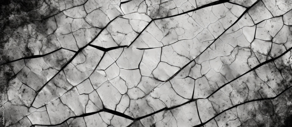 Poster capture the essence of a weathered wall showing a multitude of fractures and splits in a monochromat