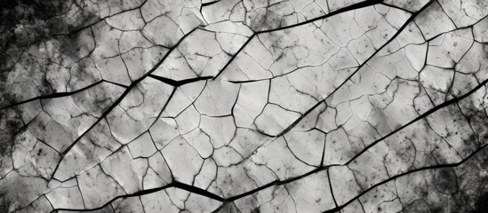 Capture the essence of a weathered wall showing a multitude of fractures and splits in a monochromatic setting - obrazy, fototapety, plakaty