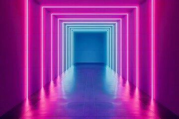 purple corridor with columns and light
