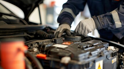 Checking a car battery level, underlining regular vehicle maintenance and the importance of a reliable power source