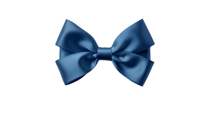 Bow for gift box isolated on transparent background, top view.  Decorative blue ribbon