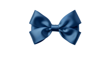 Bow for gift box isolated on transparent background, top view.  Decorative blue ribbon