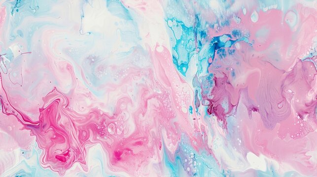 a pink, blue, and white painting with a lot of bubbles on the bottom and bottom of the painting.