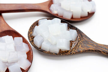 Mini cube coconut gel in syrup,  Thai dessert