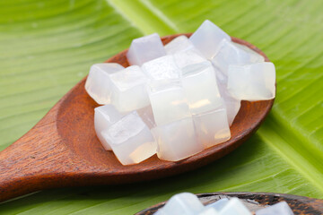 Mini cube coconut gel in syrup,  Thai dessert