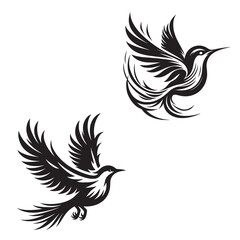 Obraz premium Retro Styled Birds in Flight Illustration, Vintage Flying Birds Silhouette Art, Black and White Bird Illustration, Vintage Flying Birds Illustration, Vintage Flying Birds Silhouette Art
