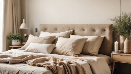 Modern house interior details Simple cozy beige bedroom