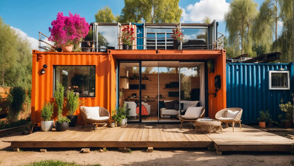 Modern tiny house made from old shipping containers