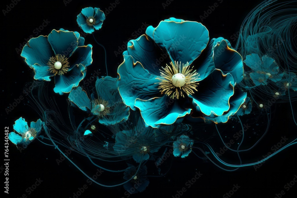 Canvas Prints A bold cyan and black background with digital art - Canvas Prints