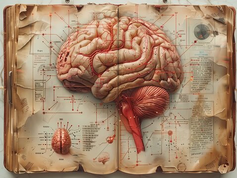 brain and book knowledge illustration